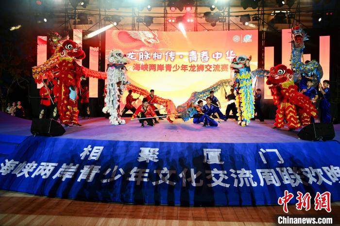 聯歡晚會上，兩岸青少年同臺呈現龍獅表演?！⊥鯑|明 攝