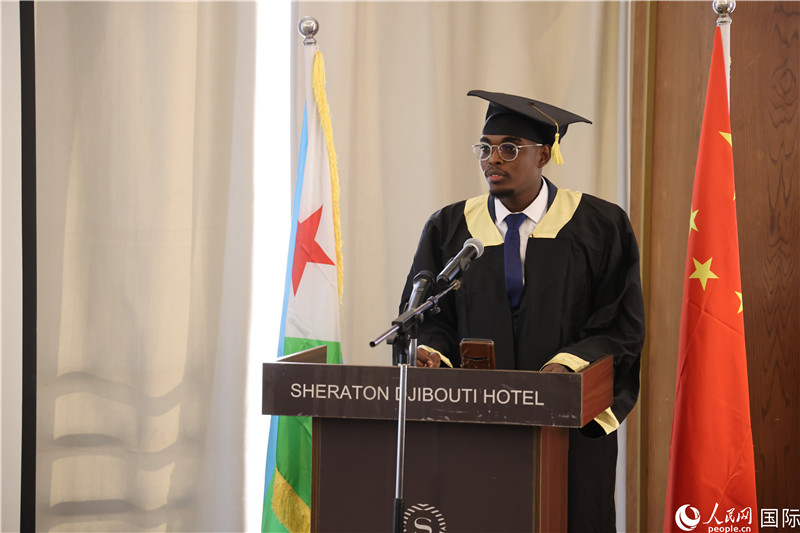 吉布提魯班工坊2023屆畢業生代表發言。人民網記者 張志文攝