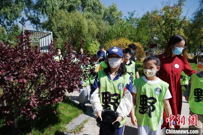 圖為小朋友在青海西寧湟水國家濕地公園內認識植物?！●R銘言 攝